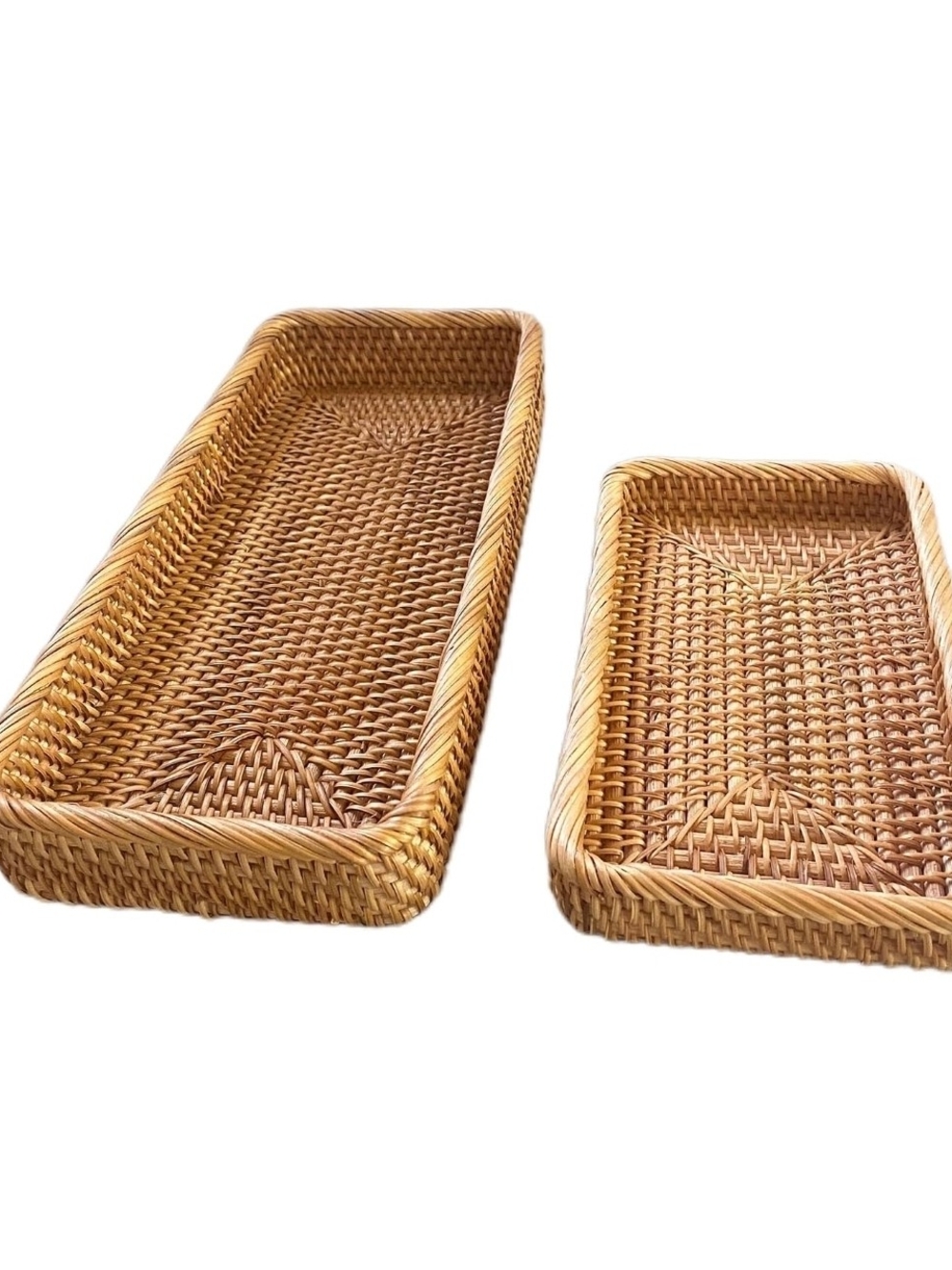 Rattan Bathroom Tray Organizer, Wicker Basket 2 Pc Handwoven rattan tray